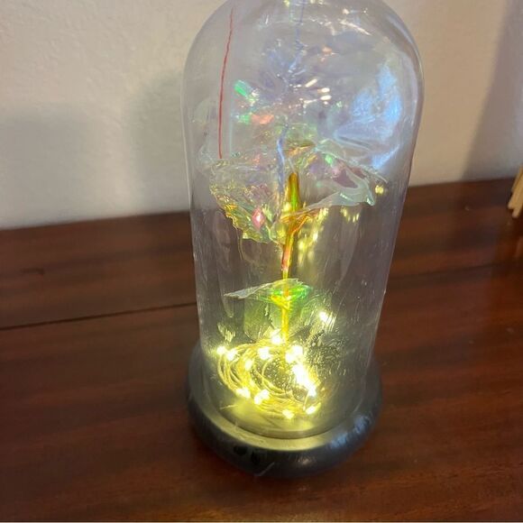 Dream of Flowers Lighted Rose in Glass Dome with Faux Wooden Base. New!! - Picture 4 of 11